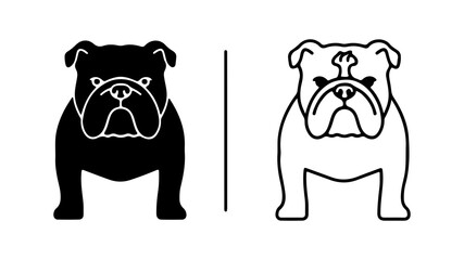 Two stylized bulldog illustrations in black and white.