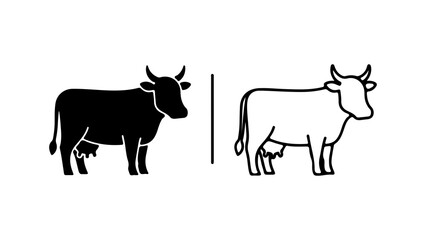 Two stylized cow icons one solid black and one outline representing livestock.