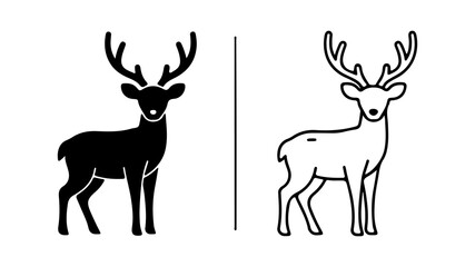 Two stylized deer illustrations one solid black and one outline standing side by side.