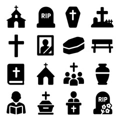 Funeral Symbols and Icons: A collection of meticulously crafted funeral icons depicting a range of significant emblems, each one a symbol of remembrance, grief, and eternal peace.