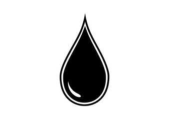 A single, stylized black drop of liquid with a white outline, representing oil or ink.