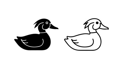 Two stylized duck illustrations one solid black and one outline side view 1.
