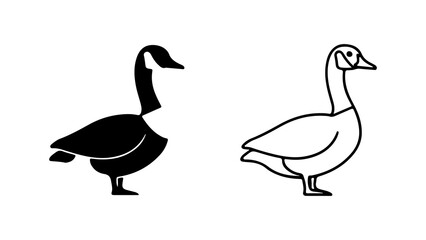 Two stylized goose illustrations in black and outline.