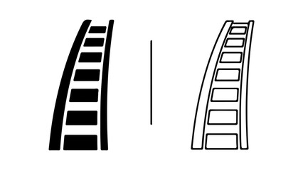 Two stylized illustrations of a roller coaster track in black and white.
