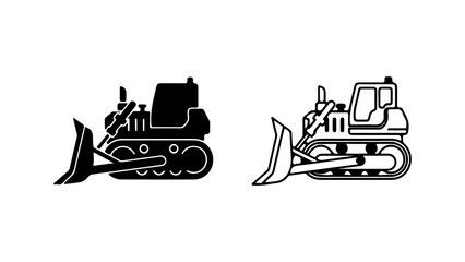 Two stylized illustrations of a bulldozer side view.