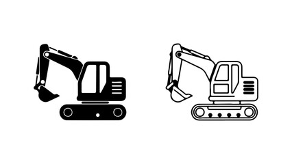 Two Stylized Illustrations of an Excavator Machine.