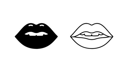 Two stylized lips illustrations one solid black and one line art.