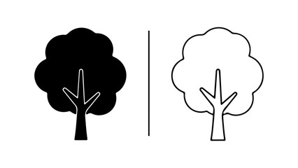Two stylized tree illustrations one black and one white simple design nature theme isolated on white background.