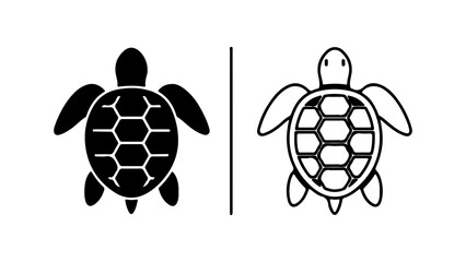 Two Stylized Turtle Icons One Solid Black One Outline.