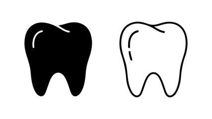 Two tooth illustrations one black solid one white outline dental health oral hygiene tooth care simple design 1.