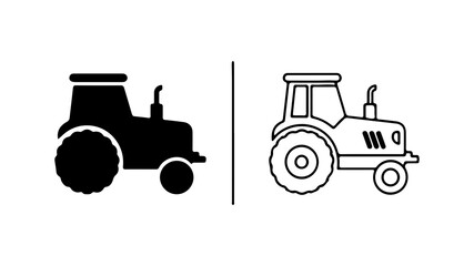 Two tractor icons one solid black and one outline drawing 1.