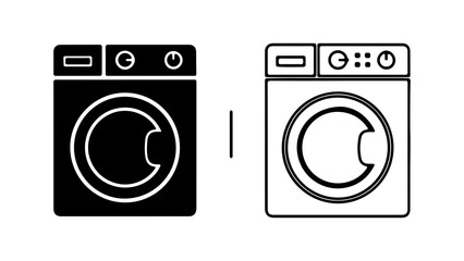 Two Washing Machine Icons Black and White Vector Illustration.
