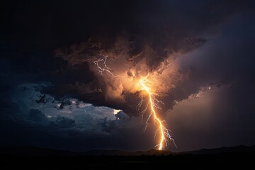 Dramatic lightning strike against a dark stormy sky