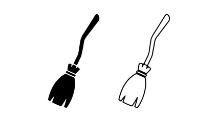 Two Witchs Brooms Silhouette and Outline for Halloween Decoration.
