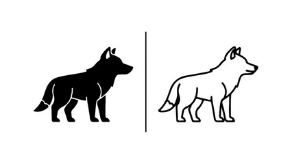 Two wolf silhouettes one solid black one outline white side view profile animal illustration simple design.