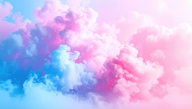 Swirling, dreamy cloudscape, blended hues of pink, blue, and white. Soft, ethereal, and abstract, creating a calming and imaginative atmosphere