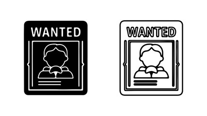 Wanted Poster Icon Set Black and White Silhouette.