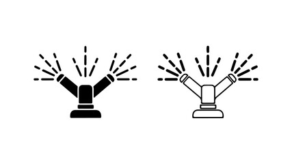 Water sprinkler icon set in solid and outline styles.