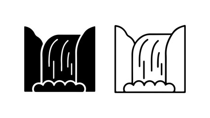Waterfall Icon Set Black and White Line Art.