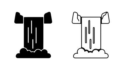 Waterfall Icon Set Black and White Outline Illustration.