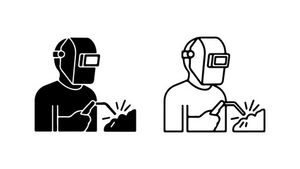 Welder in protective mask performing welding work industrial occupation.