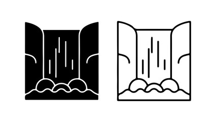 Waterfall illustration in black and white simple design nature scene water flowing.