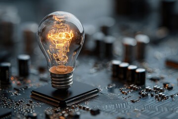 Illuminated light bulb on a circuit board