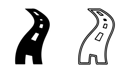 Winding Road Icon Black and White Illustration.