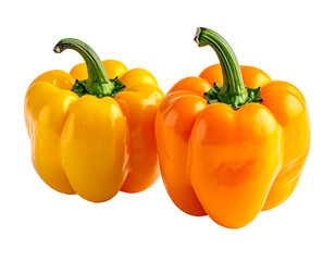 Two vibrant bell peppers, one yellow, one orange, close-up