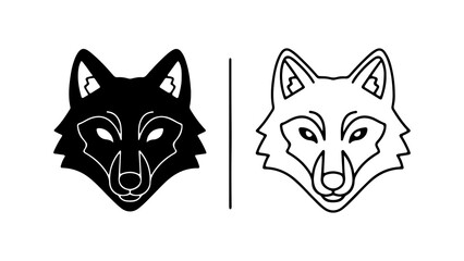 Wolf Head Icons Black and White Line Art.