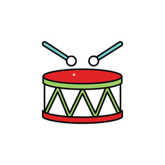 Cartoon drum with drumsticks illustration music instrument percussion child kid children kids toy play red green simple graphic design