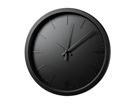 Floating Minimal Black Clock with Hour and Minute Hands, Transparent Background PNG
