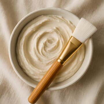 Natural Facial Mask with Creamy Texture - SPA Concept with Relaxation Essentials and Organic Skincare Ingredients for Moisturizing Pamper Routine - Beauty Products and Cosmetic Treatment Flat Lay