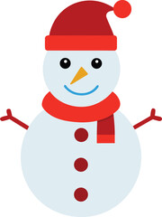 Cheerful Snowman Illustration with Red Hat and Scarf for Winter Holiday