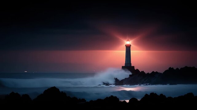 Coastal Lighthouse Guides the Course and Protects Peace Under the Night