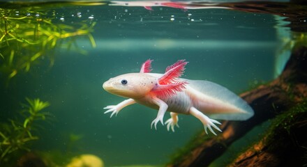 Obraz premium Pink axolotl in aquarium