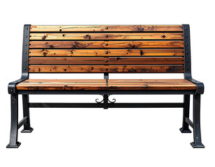 Rustic wooden park bench with metal frame
