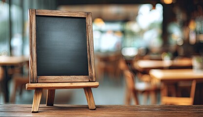 Empty chalkboard menu board on easel in cafe