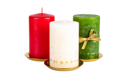  Christmas Candle Bundle with Three Festive Variations, isolated on transparent background
