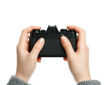 Hands holding a vintage black camera (3)