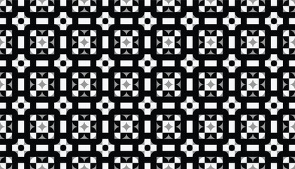 Fototapeta premium Minimalist black and white geometric seamless pattern with abstract square and triangle shapes
