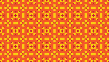 Seamless Red and Yellow Geometric Pattern – Abstract Symmetry Background. pattern in vibrant red and yellow tones, featuring squares, diamonds, and star-like shapes arranged in perfect symmetry