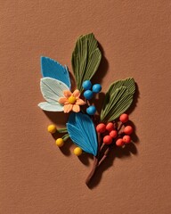 Floral sprig, sculpted, in pastel colors, on muted background