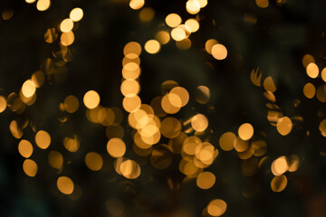 Christmas lights blurred bokeh, yellow holiday lights
