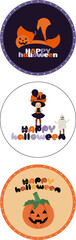 할로윈 잭오랜턴 마녀 고스트 원형 스티커 디자인