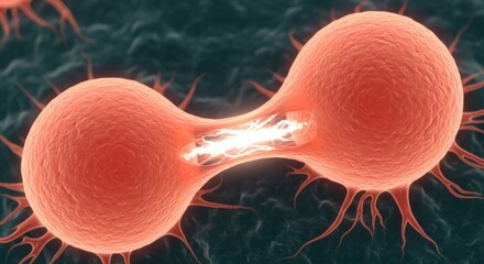 Cellular Communication Two Biological Cells Linked by a Glowing Structure