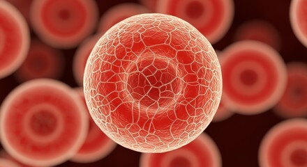 Detailed 3d Illustration of a Red Biological Cell with Mesh