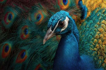 Obraz premium Close-up peacock portrait, vibrant plumage