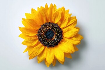 Obraz premium Bright sunflower head against white background