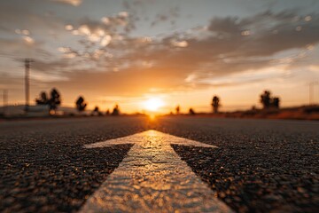 Asphalt road arrow at sunset (4)